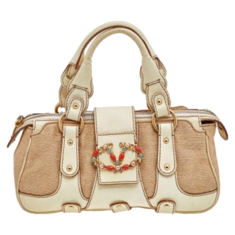 Valentino Crema/Beige Tessuto e Pelle VLogo Borsa a tracolla con patta