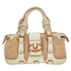 Valentino Cream/Beige Fabric And Leather VLogo Flap Shoulder Bag