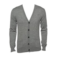 Roberto Cavalli Grey Knit Pocketed Button Front Cardigan M