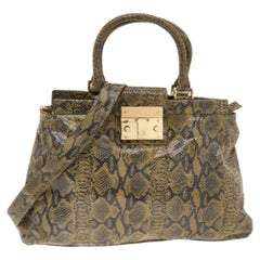 Tory Burch Olive Green/Black Python Embossed Leather Satchel