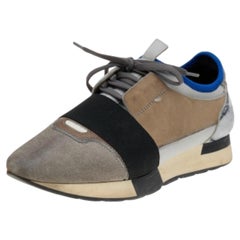 Balenciaga Grey Leather And Suede Race Runner Low Top Sneakers Size 39