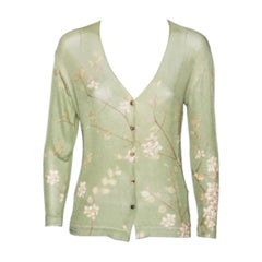 Roberto Cavalli Green Floral Printed Knit Button Front Cardigan L