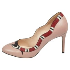 Gucci Beige/Red Leather Yoko Snake  Pumps Size 37