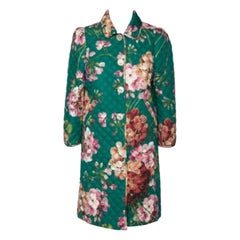 Gucci Green Floral Printed Quilted Cotton Button Front Coat M