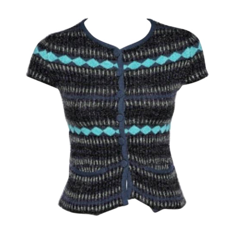 Emporio Armani Mehrfarbig gemustertes Lurex-Strickoberteil mit Knopfleiste vorne S