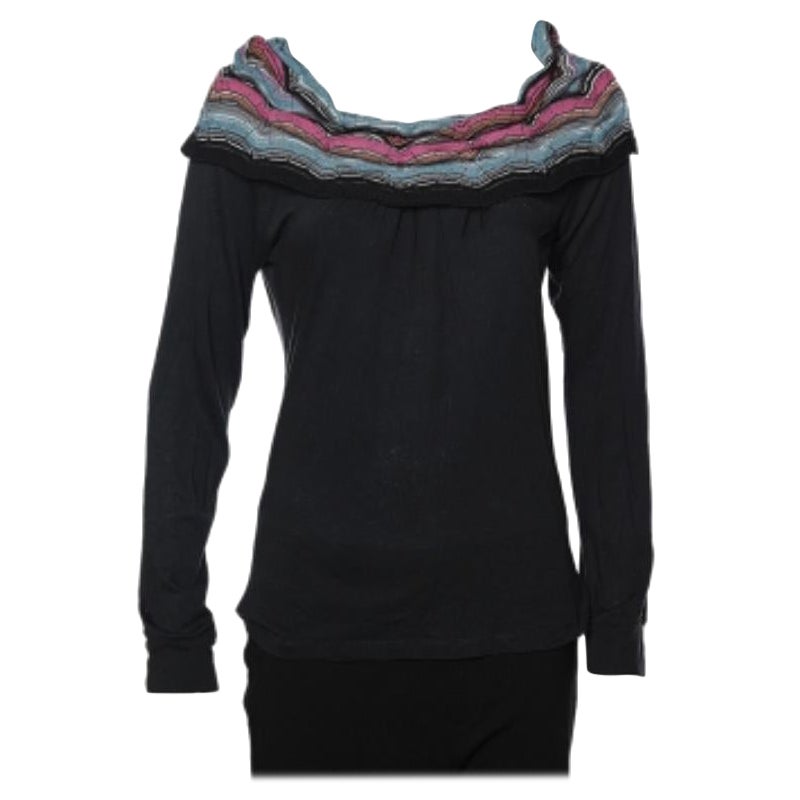 M Missoni Schwarzes T-Shirt aus Baumwollstrick mit Kontrast-Overlay-Details S im Angebot