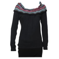 M Missoni - Maglietta in cotone nero con dettaglio di sovrapposizione a contrasto S.I.M.