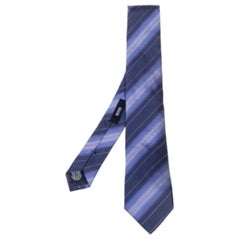 Boss By Hugo Boss Navy Blue Striped Silk Narrow Tie