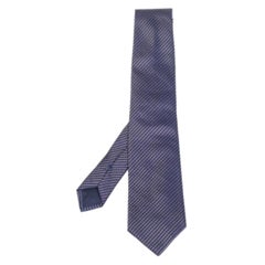 Boss By Hugo Boss Navy Blue Striped Silk Narrow Tie