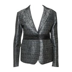 Miu Miu Charcoal Grey Patterned Lurex Silk Button Front Blazer M