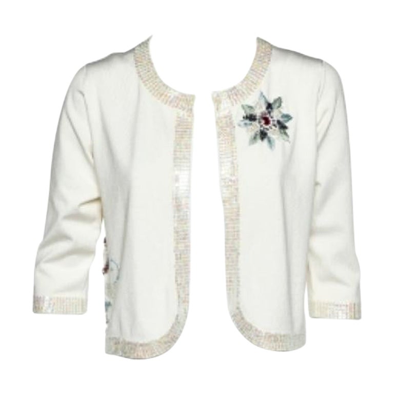Versace Jeans Couture Coprispalle aperto in maglia di seta bianca impreziosito da paillettes L.