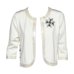 Versace Jeans Couture White Silk Knit Sequin Embellished Open Front Shrug L