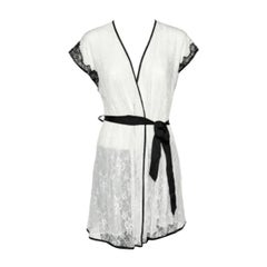 Oscar de la Renta Monochrome Lace Nightwear Wrap Dress M