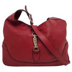 Gucci Jackie Soft Medium Borsa in pelle rosso borgogna con chiusura a pistone in oro