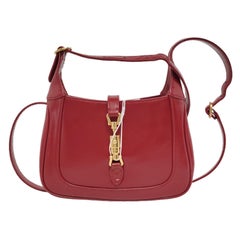 Gucci Jackie 1961 Mini Red Burgundy Leather Bag Gold Piston Lock