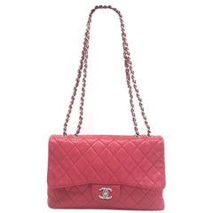 Chanel Classic Flap Jumbo Red Caviar Leather Single Flap Silver Hardware