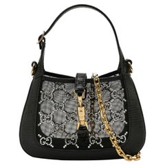 Gucci Jackie 1961 Mini Black Leather Mesh with Crystals Chain Strap