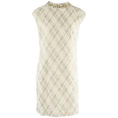 Chanel Ivory Tweed Sleeveless Shift Dress with Rhinestones - 42 - 99A 9