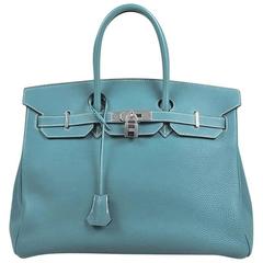 HERMES BIRKIN 35 Bag BLEU PARADIS Clemence Palladium hardware at 1stdibs