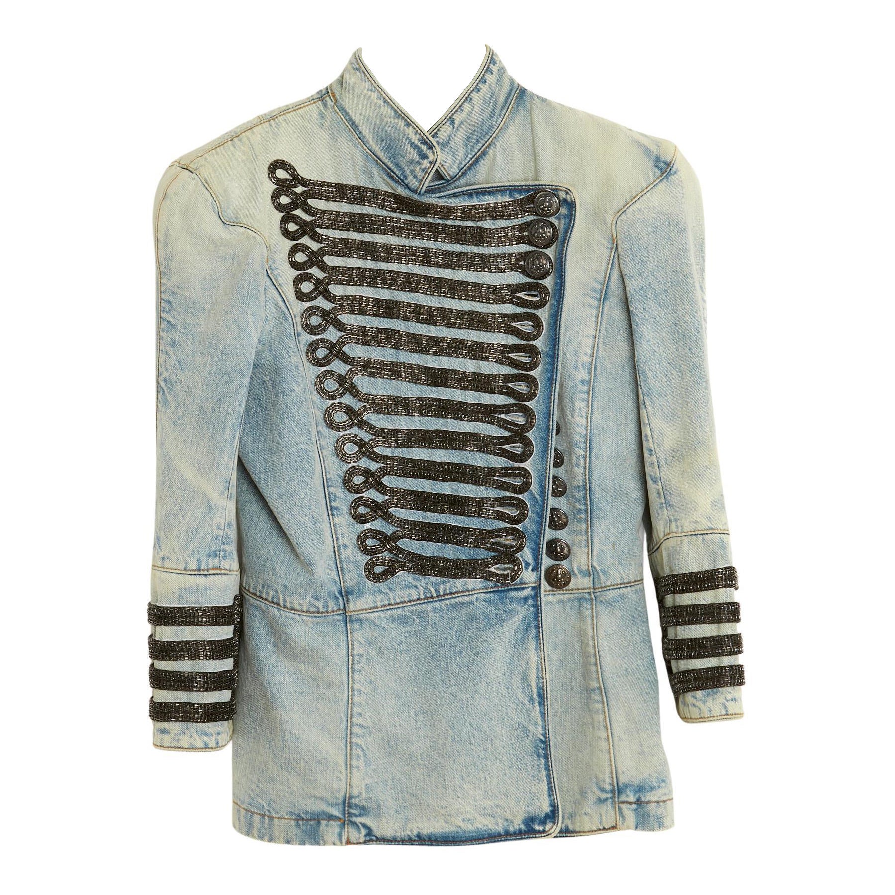 Balmain 2009 Veste iconica FR40 Giacca Militare in Denim di Decarnin UK12 US10