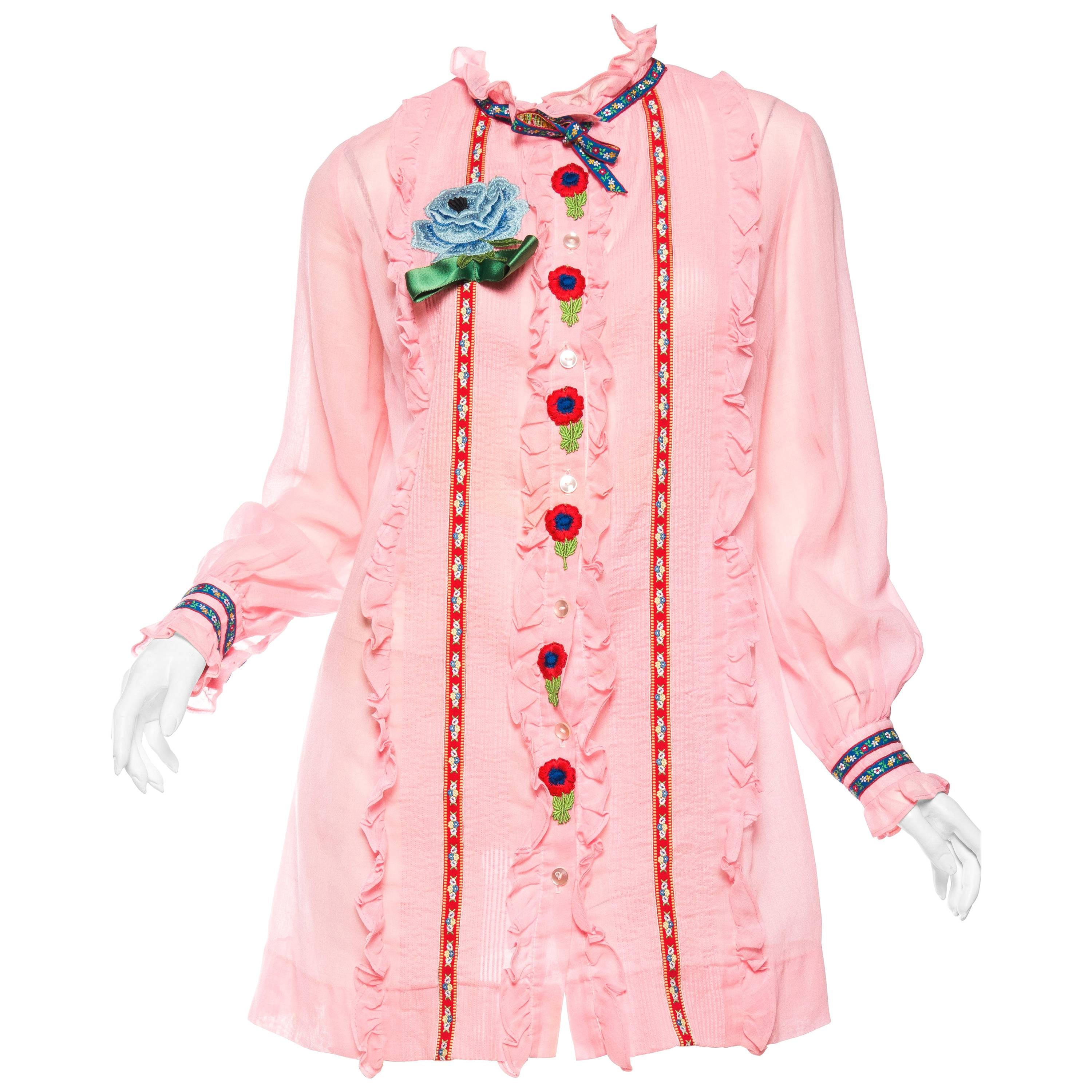 Gucci Style 1960s Baby-Doll Dress with Embroidery and Bows