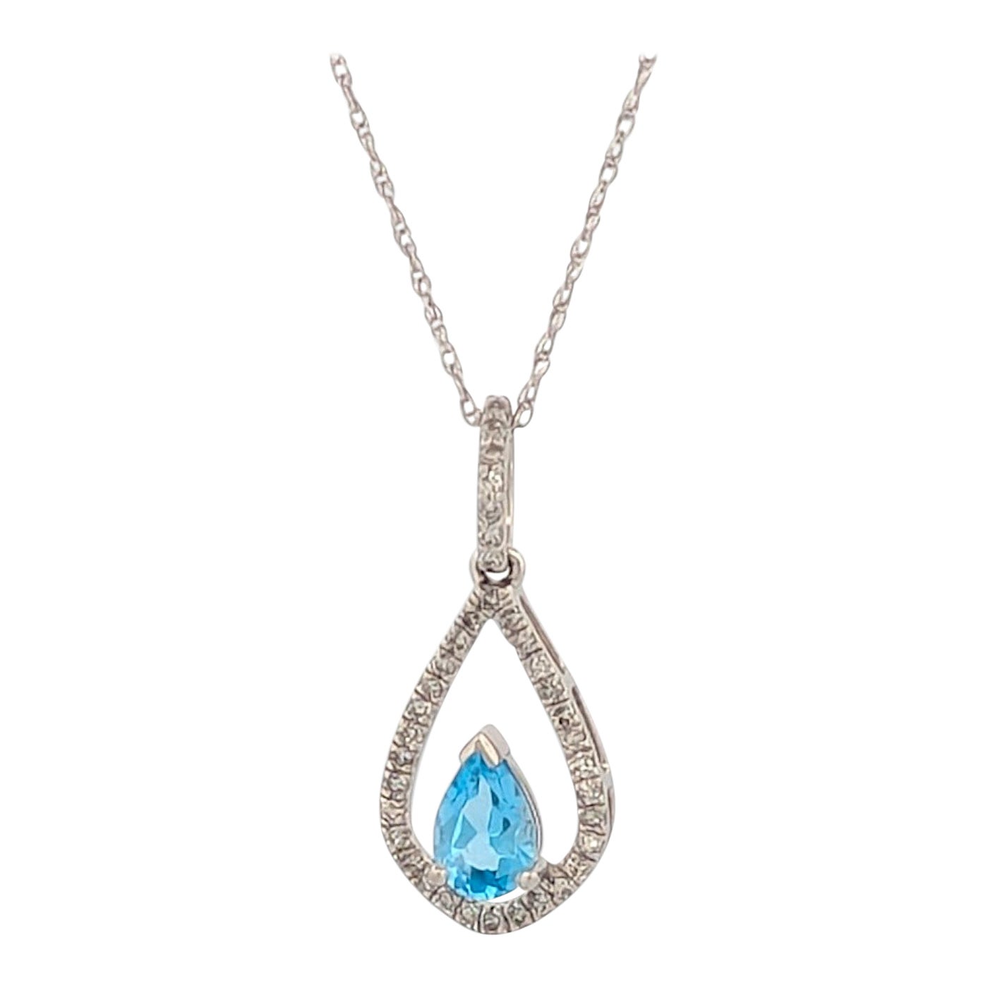 Avery Blue Topaz Pendant, 10K White Gold with Pear Shaped Swiss Blue Topaz