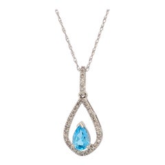 Avery Blue Topaz Pendant, 10K White Gold with Pear Shaped Swiss Blue Topaz