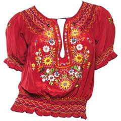 Beautiful Vintage Hand Embroidered Silk Bohemian Blouse 9