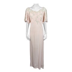 Art Deco Bias Silk Crepe, Tulle and Lace Trimmed Gown