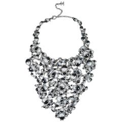 Chanel Runway 11A Silver Tone Metal Gray Marbled Resin Crystal Bib Necklace 1