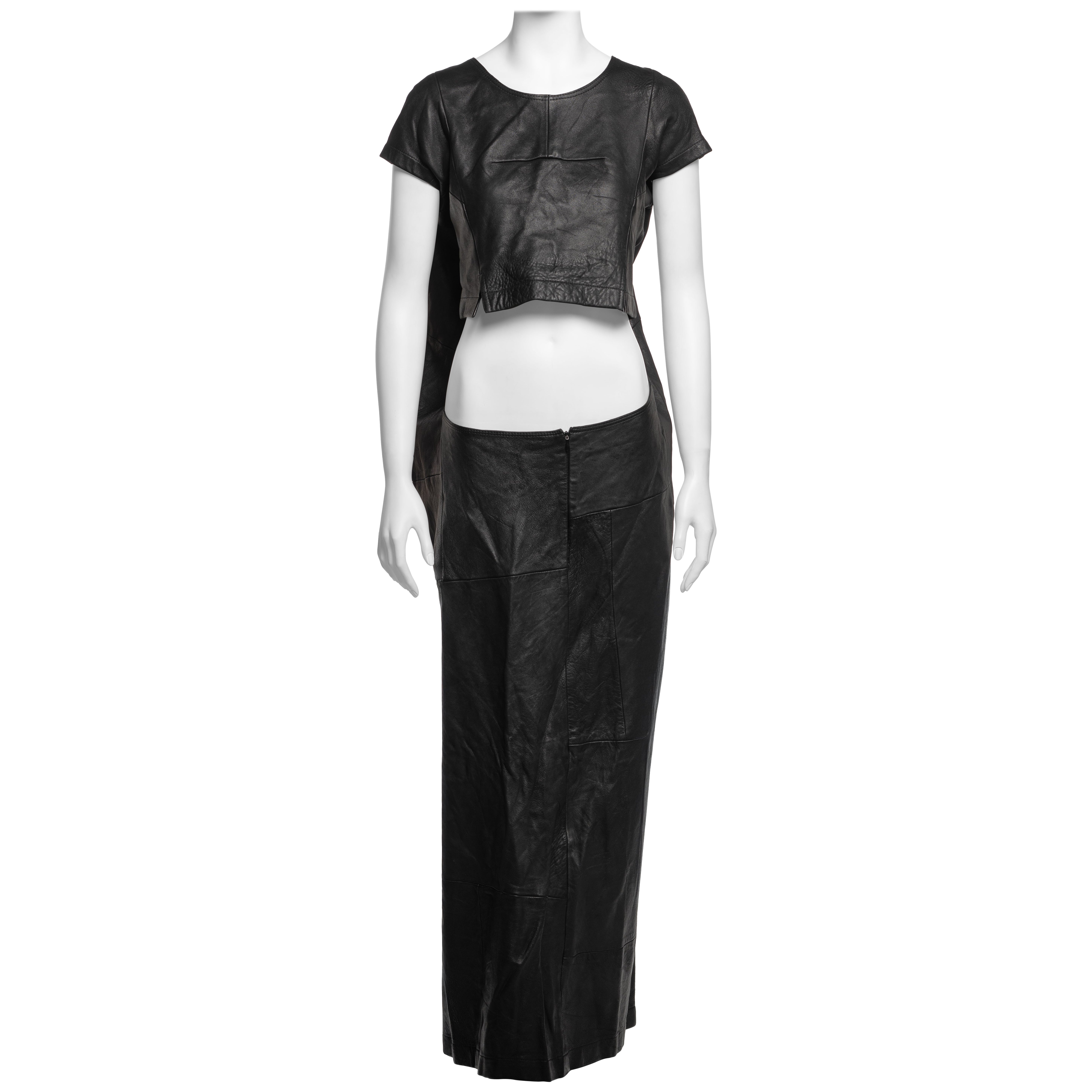 Junya Watanabe Schwarzes Patchwork-Maxikleid aus Leder mit Patchworkmuster, H/W 1995 im Angebot