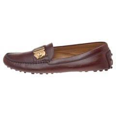 Used Salvatore Ferragamo Brown Leather Slip On Loafers Size 41