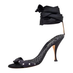 Dolce & Gabbana Blue/Black Polka Dot Knotted Fabric Ankle-Wrap Sandals Size 40.5