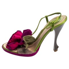 René Caovilla Sandali Slingback in pelle di serpente e fiori misura 37