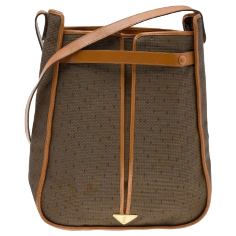 Yves Saint Laurent - Sac porté épaule vintage en toile et cuir enduite marron/brun clair