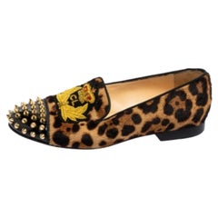 Christian Louboutin Leopard Print Calf Hair Leather Harvanana Spike Loafers 37