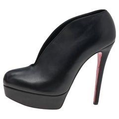 Christian Louboutin Black Leather Fast Plato Platform Booties Size 36.5