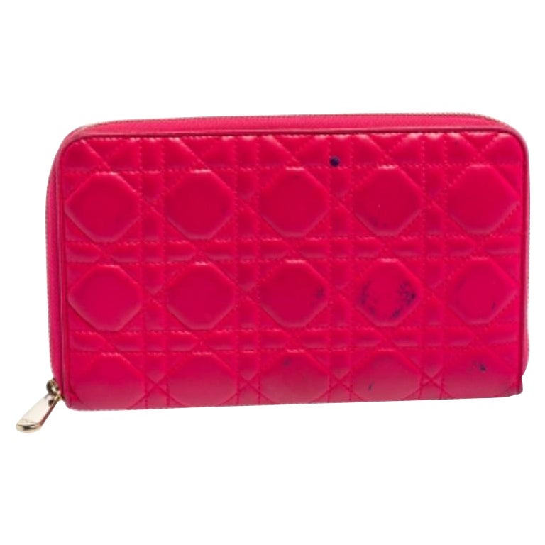 Dior Pink Cannage Leather Zip Around Organizer Wallet