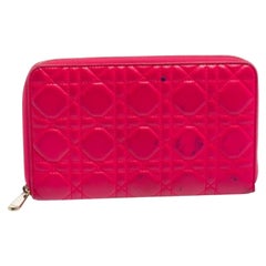 Dior Pink Cannage Leather Zip Around Organizer Wallet