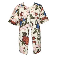 M Missoni Cremefarbene lange Jacke aus Segeltuch mit Aquarell-Blumendruck und Hakenfront aus Segeltuch M