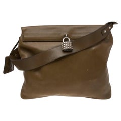 Burberry Olive Green Leather Studded Lock Messenger Bag