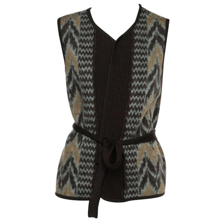 Kenzo Cardigan ouvert sur le devant avec ceinture en laine multicolore XL