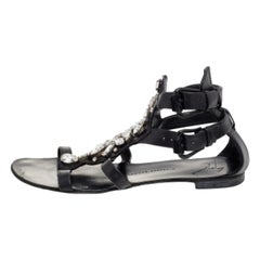 Giuseppe Zanotti Leather Crystal Embellished Ankle Strap Flat Sandals Size 36