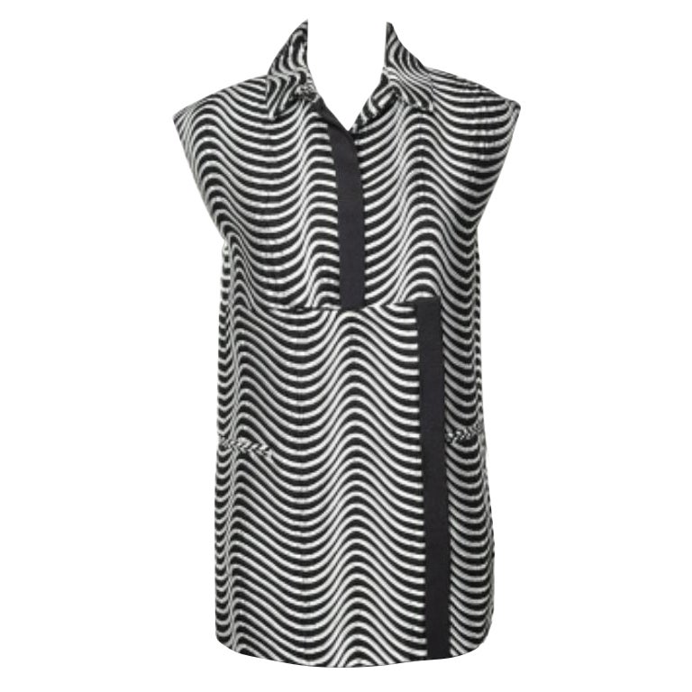 Kenzo Monochrome Patterned Jacquard Asymmetric Detail Sleeveless Jacket M