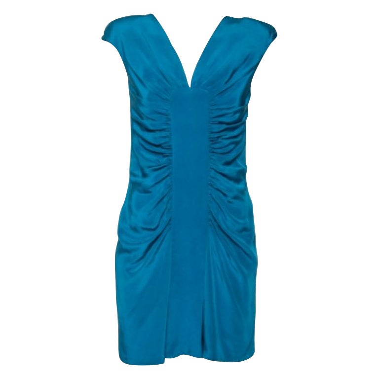 Elie Saab - Vestito corto in seta blu con dettaglio increspato M.