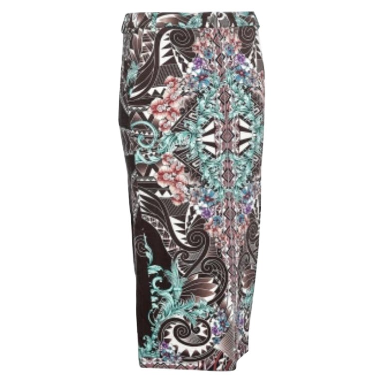 Versace Collection Gonna midi aderente in maglia stampata marrone S in vendita