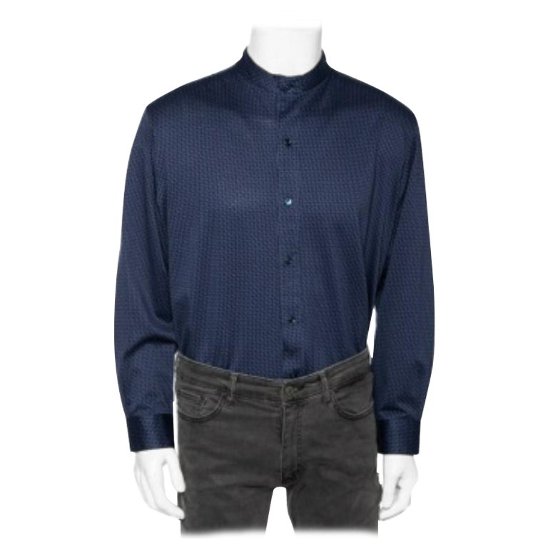 Giorgio Armani Camisa azul marino de algodón elástico con botones 4XL
