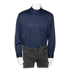 Giorgio Armani Camisa azul marino de algodón elástico con botones 4XL