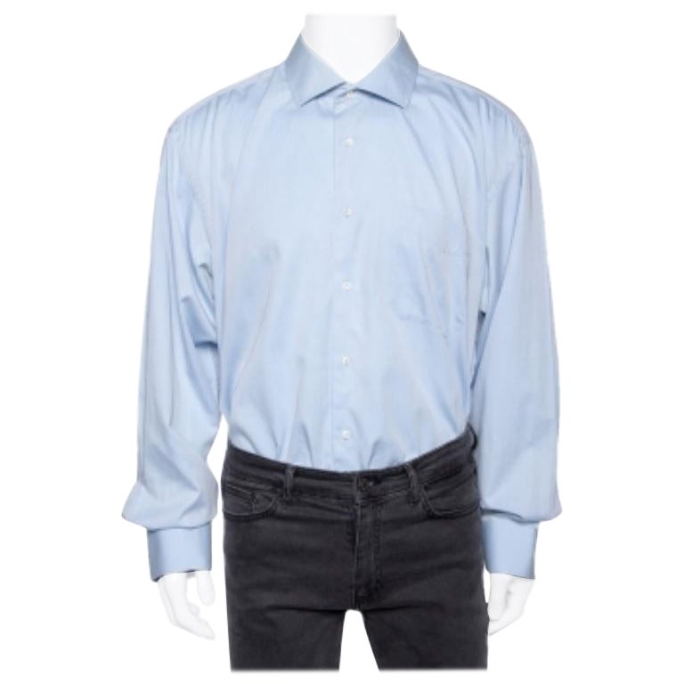 Balmain - Camicia con bottoni in cotone blu 3XL