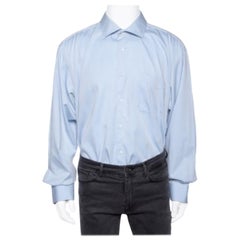 Balmain Blaues Hemd aus Baumwolle mit Knopfleiste vorne 3XL
